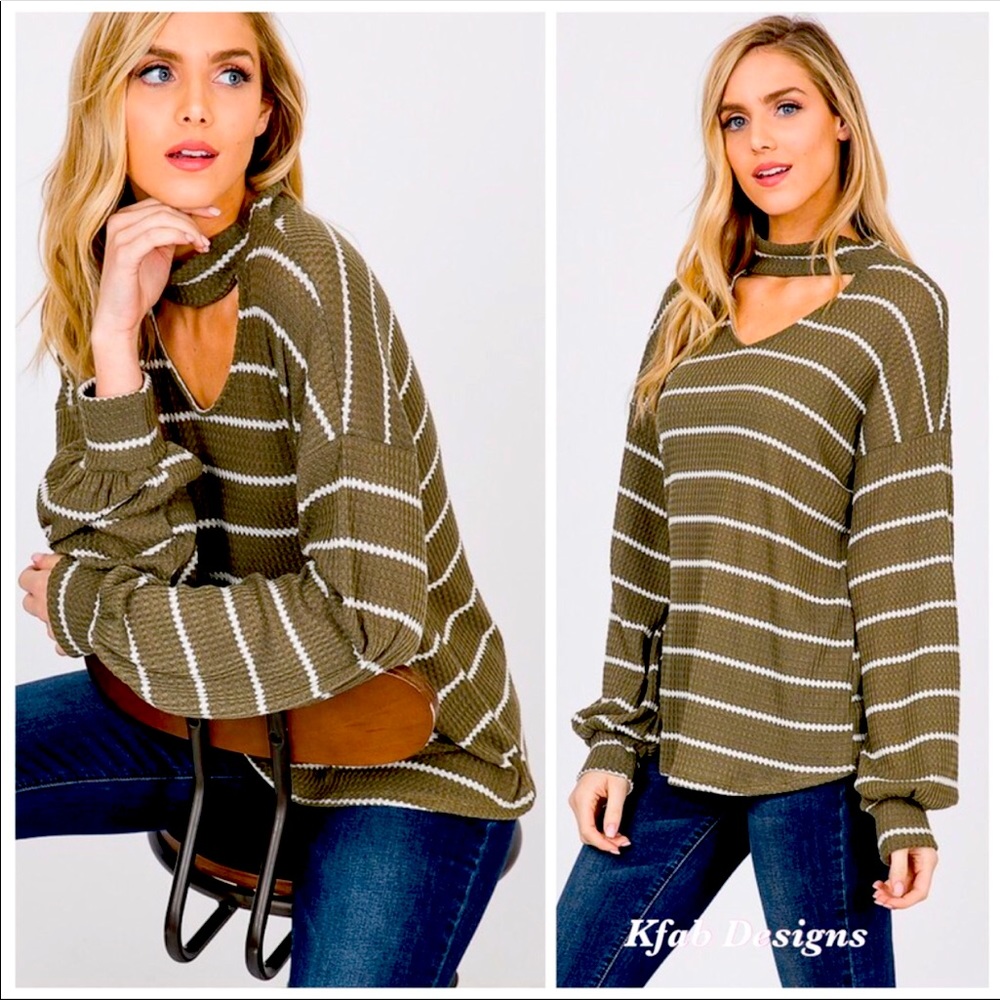 Stunning💚Olive & ivory cross bar super soft top